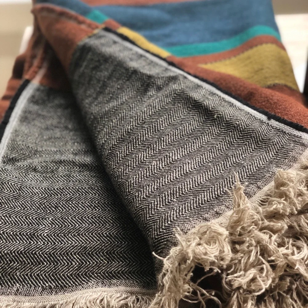 Libeco Redwood Stripe Throw 55 To 86 , Linen And Wool New